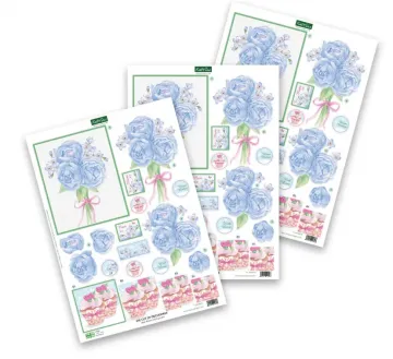 Blue Rose and Cupcake, 3 Die-Cut Sheets